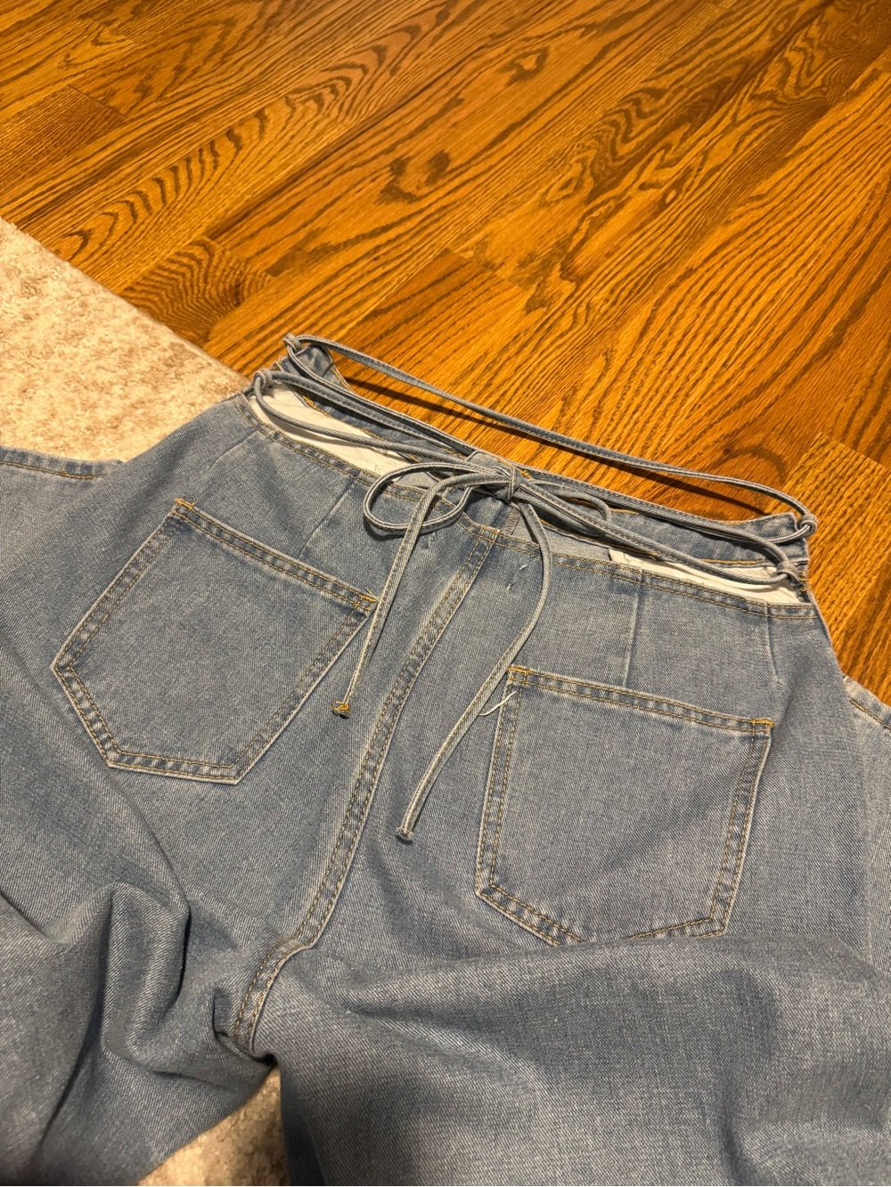 Lace-up Back Straight Leg Jeans